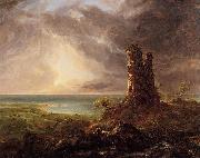 Thomas Cole Romantic Landscape with Ruined Tower Norge oil painting reproduction